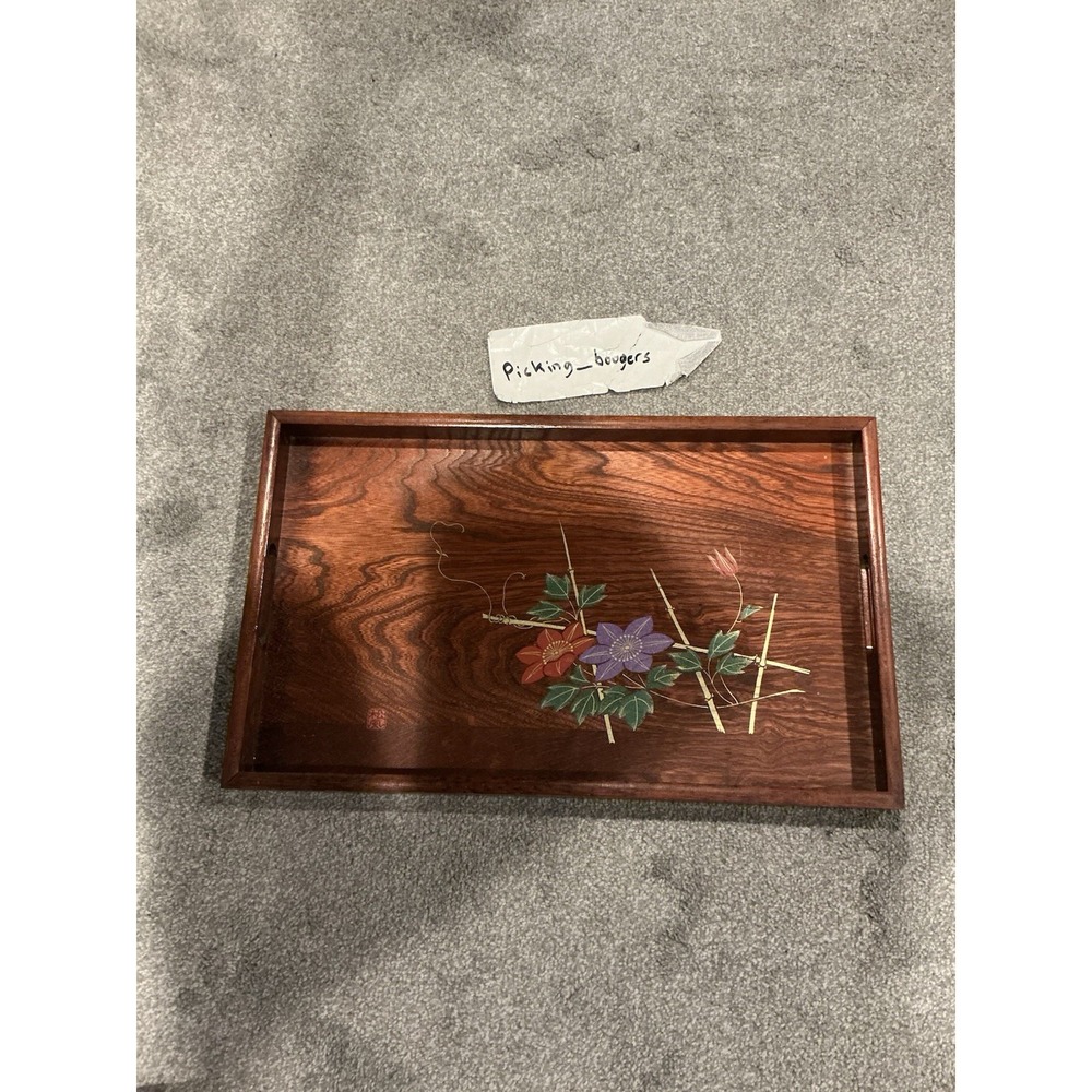 Mid-Century Japanese Tray with Iris Decor, 1970s
